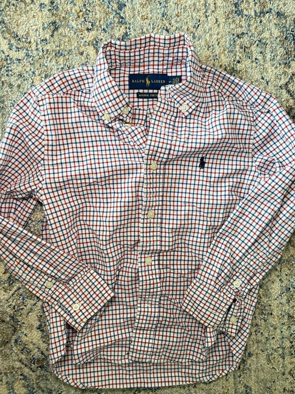 Ralph Lauren Boys Red Blue Plaid Check Long Sleeve Button-Down Shirt Size 5